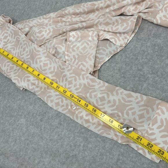THE LIMITED LS Blouse Geometric Pink White Roll Tab Tunic Top Collared Sz L - Picture 7 of 9